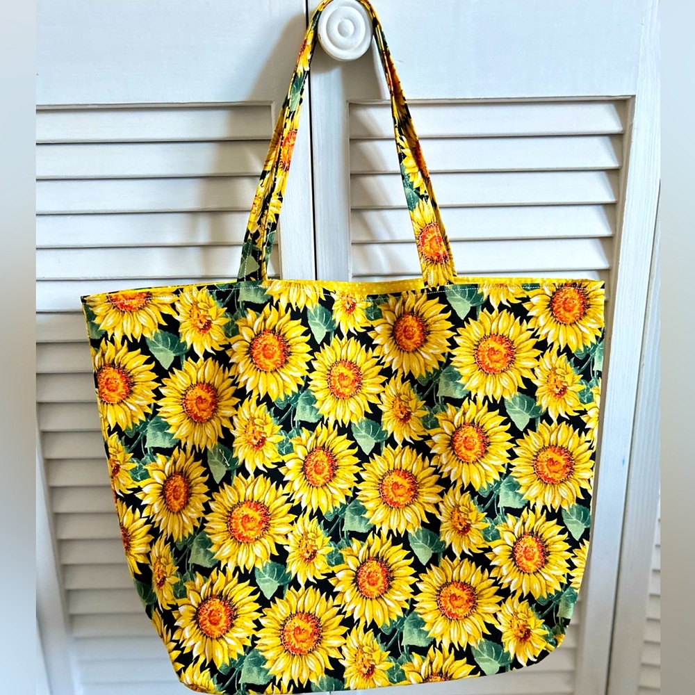 Handmade Tote Bag Colorful Sunflowers Fabric All Purpose Carry Shoulder Purse - Picture 3 of 6